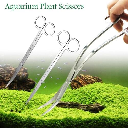 Professional Aquarium Fish Tank Aquatic Plant Cleaning Tools Tongs Scissor Long Stainless Steel Wave scissor curved Pet Supplies