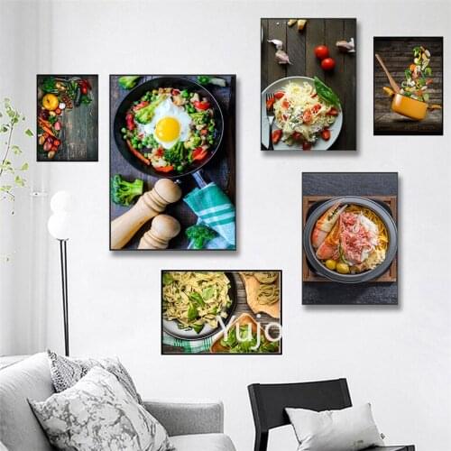 Frying Pan with Fried Egg and A Vegetable Mixture Wall Poster Modern Style Canvas Print Painting Art Living Room Kitchen Decor