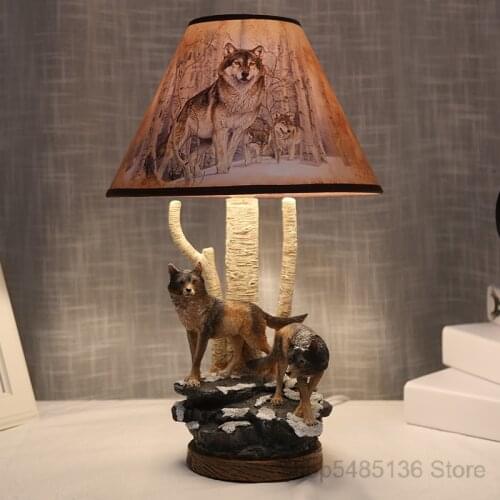 Modern Resin Wolf Table Lamps for Living Room Bedroom Animal Desk Lamp Led Stand Light Fixtures Bedside Office Home Art Decor