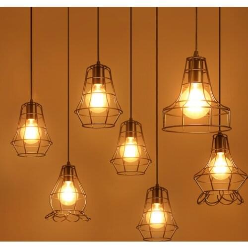 Modern Pendant Light Black Iron Hanging Cage Vintage Led Lamp Bulb E27 Dining Room Restaurant Bar Counter Industrial Loft Retro