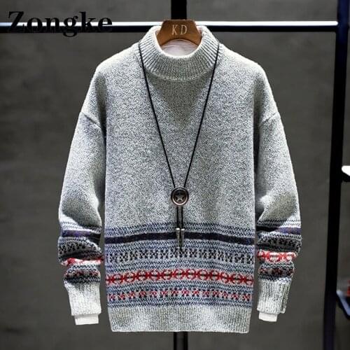 Zongke Mock Neck Korean Sweater Men Clothing Harajuku Fashion Men Sweaters Pullovers Retro Clothes Knitwear 2XL 2021 Autumn New