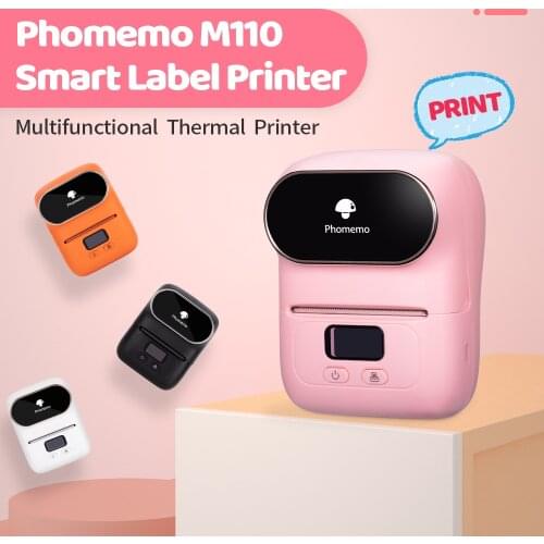 Phomemo M110 Mini Thermal Bluetooth-Compatible Adhesive 203dpi Label Printer Portable Label Maker Inkless Printer Pocket Printer