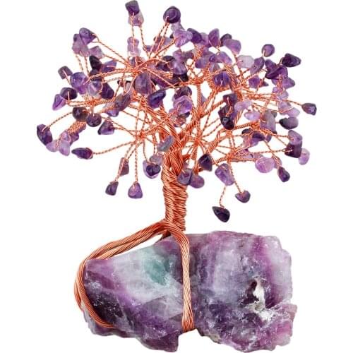 TUMBEELLUWA Healing Crystal Money Tree Natural Raw Fluorite Base Bonsai Feng Shui Lucky Wealth Figurine Home Decor