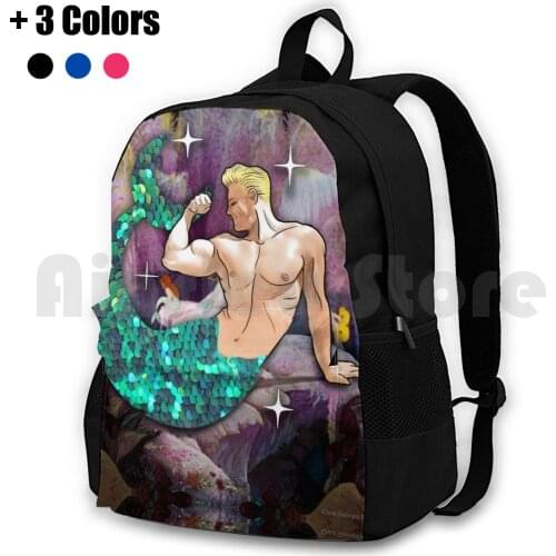 Sequin Merman Outdoor Hiking Backpack Riding Climbing Sports Bag Merman Mermaid Sparkles Vintage Mary Blair Pierre And Collage