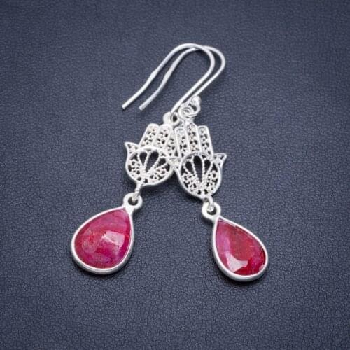 Natural Cherry Ruby Handmade Unique 925 Sterling Silver Earrings 2" A2546