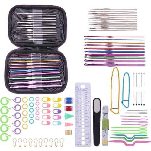 Crochet Hooks Full Set Knitting Needles Set Tool Accessories Knitting Needles Sewing Tools DIY Arts Craft Kit with Leather Case