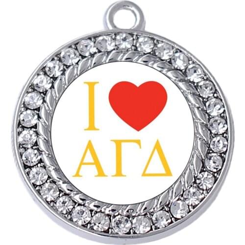High Quality Eco Friendly Zinc Alloy Society Group Souvenirs Jewelry White Crystal I Love Alpha Gamma Alpha Charm For Girl Women