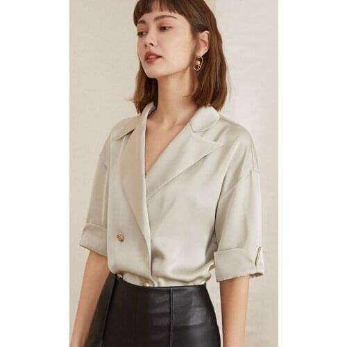 Fansilan Satin Chiffon shirt womens design sense niche new 2020 suit collar off shoulder professional shirt