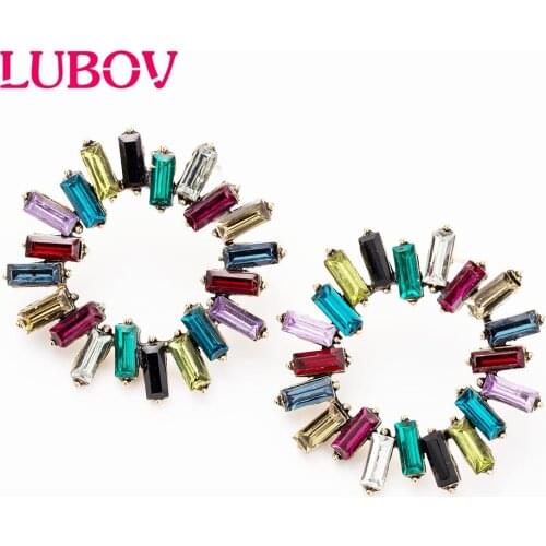 LUBOV Summer New Style Rhinestone Rainbow ZA Stud Earrings For Women Wedding Party Holiday Gift Jewellery wholesale