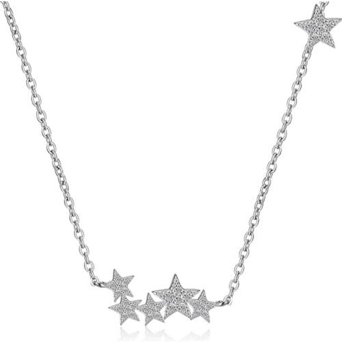 Authentic Silver Color Clear CZ Twinkling Stars Pendant Necklace for Women Wedding Family Gifts Fine Jewelry Bijoux Femme