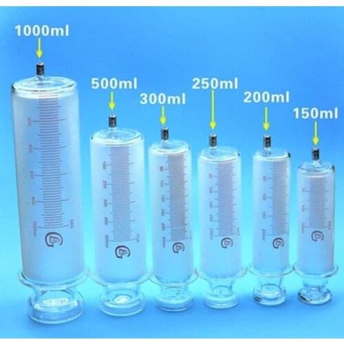 150ml/200ml/250ml/300ml/500ml/1000ml All Glass Syringes Large Sausage Device Glass Sample Extractor Glass Injector Large Caliber