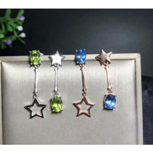 925 sterling silver inlaid with natural topa olivine ear nail popular fashion style pack mail