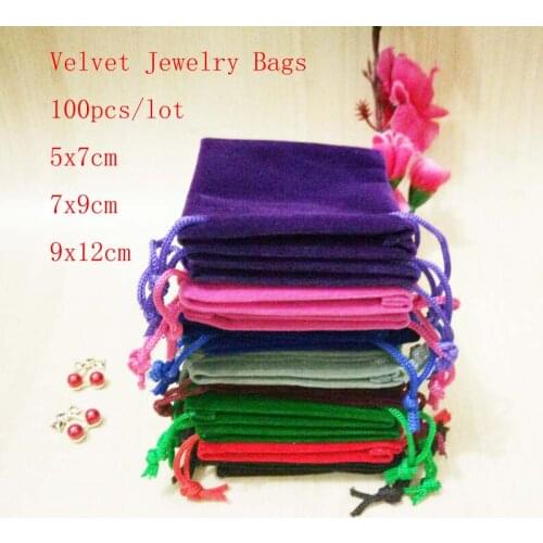 20Pcs/lot Velvet Drawstring Bags 5x7 7x9 9x12 cm Jewelry Gift Packing Pouches Wedding Packaging Bags