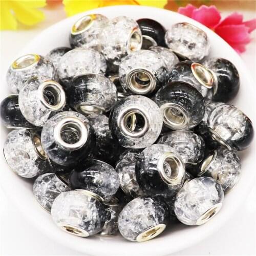 10Pcs New Handmade Black White Two Color Cracked Large Hole European Beads Fit Pandora Charm Bracelet Necklace Jewelry Hair Bead