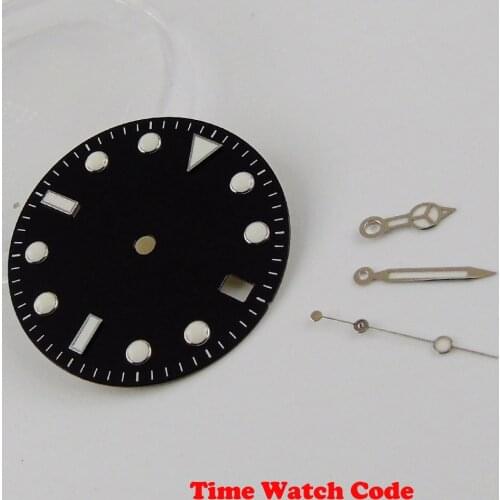 28.5mm black sterile watch dial Parts with luminous hands Fit For NH35A automatic movement
