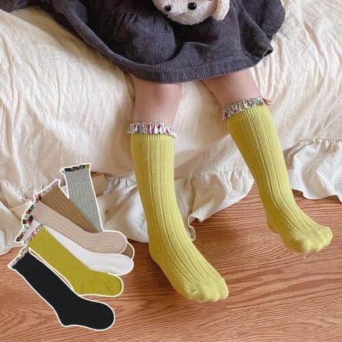 1-9 Years Toddlers Girls Socks Retro floral Knee High Long Soft Cotton Baby Socks Stripped Children Socks Princess Style