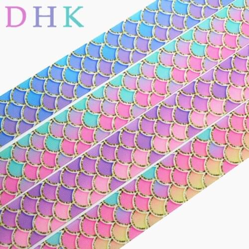 DHK 1.5'' 50yards mermaid fish scale printed grosgrain Ribbon Accessory hairbow headwear decoration DIY Wholesale 38mm S960