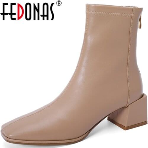 FEDONAS Classic Back Zipper Ankle Boots For Women 2021 Autumn Winter Genuine Leather Shoes Woman Office Lady Retro Winter Boots