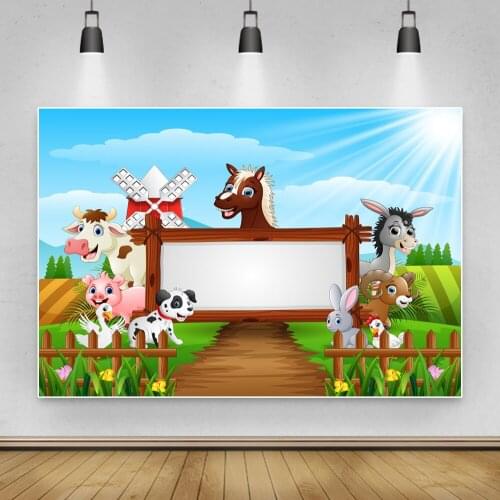 Laeacco Baby Cartoon Safari Farm Filed Animals Happy Baby Birthday Party Poster Photo Backdrops Photo Backgrounds Photo Studio