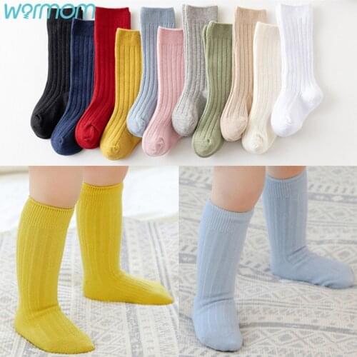Warmom Cute Girl Knee High Socks Cotton Breathable Soft Children Socks Solid Color Baby Girls Infant Princess Long Socks