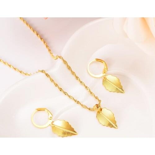 Gold Necklace Earring Set Women Party Gift big Leaf Jewelry Sets daily wear mother gift wedding bridalDIY charms women girls