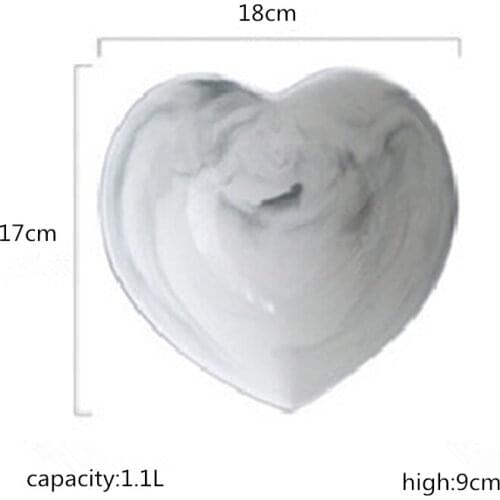Creative marble pattern glaze ceramic bowl 7 inch large capacity heart-shaped bowl fruit salad special porcelain bowl