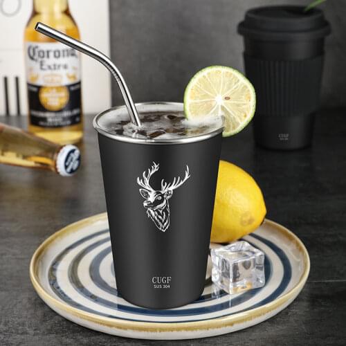 Black 304 Stainless Steel Beer Mug Milk/Coffee/Water/Tea Anti Fall Metal Travel Tumbler Kawaii Mug Kitchen Drinkware 400ML