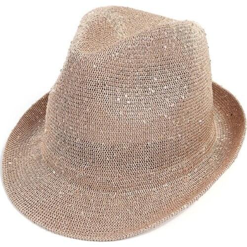 Summer Mesh Sequin Glitter Jazz Hat Knit Light Breathable Fedora Beach Hat Fashion Street Dance Hat