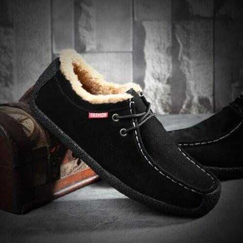 Fashion Warm Fur Snow Shoes Men Suede Leather Winter Boots Non-slip Mens Shoes Designer Shoes Men Luxury Flats Plus Size