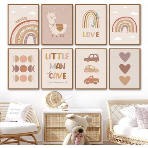 Cartoon Boho Alpaca Moon Rainbow Heart Car Wall Art Canvas Painting Nordic Posters And Prints Wall Pictures Baby Kids Room Decor