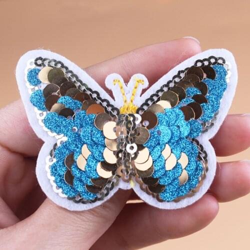 Butterfly Stickers Sequin Butterfly Patch Sew On Embroidered Patches For Clothes Stripes Applique DIY Clothes Decoration