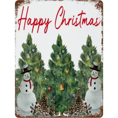NoBrands Vintage Retro Metal Tin Sign Wall Decor Art Happy Christmas Snowman Christmas Tree Poster Home Decor Plaque (20x30cm)