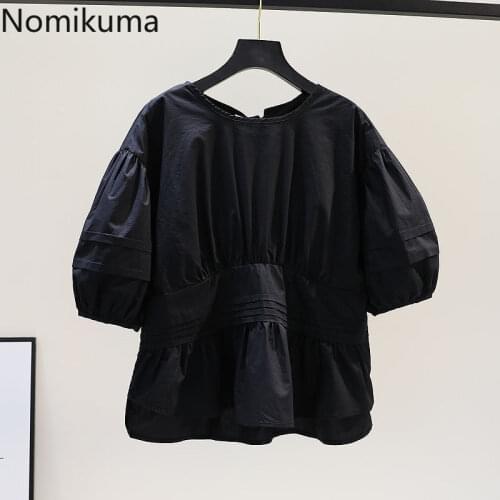 Nomikuma Sweet Woman Doll Shirt Summer Korean Fashion Lantern Sleeve Blouse Tops Causal 2021 New Pullover Blusa Feminina 6H694