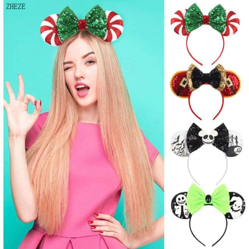 2021 Popular Mouse Ears Headwear Sequins Bows For Women Festival Headband Girls Halloween Cosplay DIY Hair Accessories Party