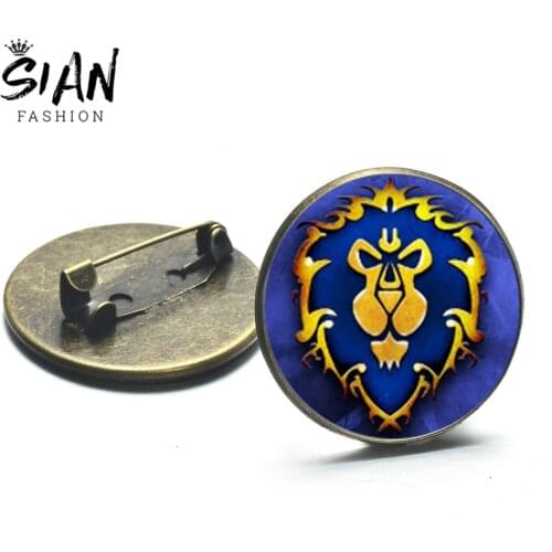 SIAN New Hot Game Arrival Brooches Alliance Horde Logo Print Glass Round Metal Brooch Game Player Cloth Collar Pins