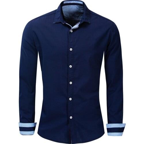 New European and American Mens Casual Long-sleeved Shirts Solid Color Oxford Cotton Plus Size Shirt