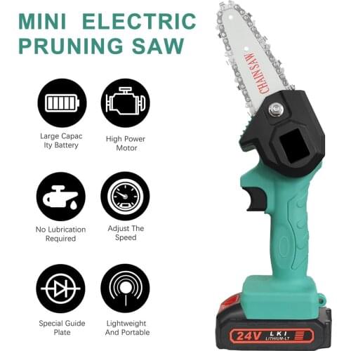 24V Mini Chainsaw 4-Inch 1500mAh Cordless Power Chain Saws Portable Electric Pruning Saw for Courtyard Tree Branch Wood Cutting