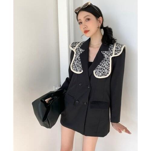 Fashion double breasted Long Sleeve Dress Women Spring Autumn 2021 Designer Print Ladies Black Suit Dress Korean Clothing