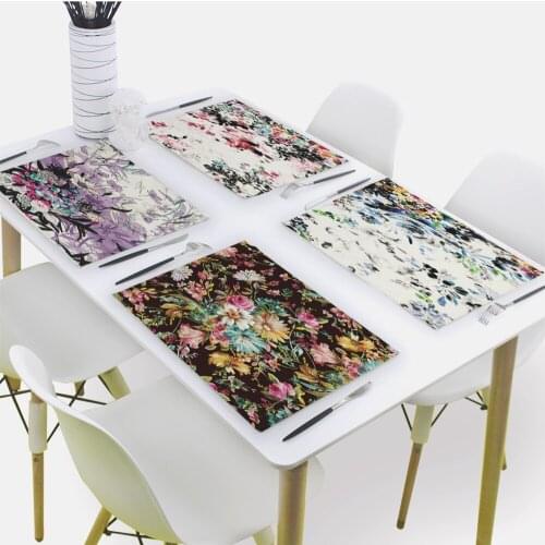 Flower Print Placemat for Dining Table Plant Style Drink Coasters 32x42cm Rectangle Coaster Tableware Mat Kitchen Decoration