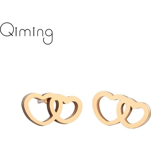 Simple Double Hearts Tiny Korean Earrings For Women Bridesmaid Gift Love Heart Minimal Stud Earrings Bijoux Dropship