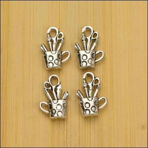 High Quality 20 Pieces/Lot 12mm*19mm Antique Silver plated Or Gold plated color Pen Brush Pot Pen Holder Charms Jewelry Making
