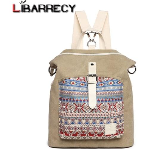 Canvas Womens Backpack 2021 Printing Designer Feminina Backpacks Genuine Leather Belt Bookbag Casual School Backpack for Girls