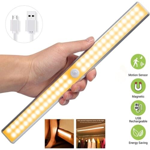 Led Closet Light USB Rechargeable Under-Cabinet Lamp Wireless Motion Sensor Night Light with Magnetic Strip for Cabinet Wardrobe