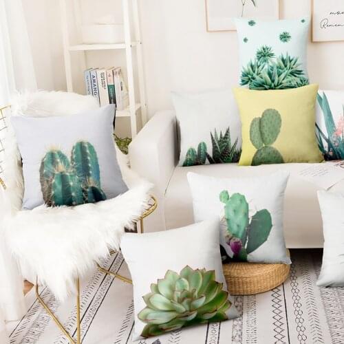 Tropical Cactus Succulent Home Pillow Decoration Green Plant Printed Linen Pillowcase Home Decor Sofa Throw Pillows 45*45cm