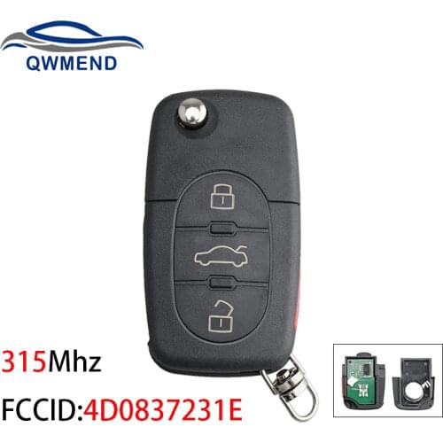 BHKEY 4D0837231E 3+1 Buttons Smart Car Key for Audi A4 A6 A8 TT Car Remote Key ID48 Chip 315Mhz Flip Keys Car 4 Buttons