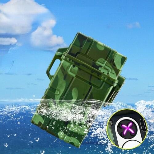 Waterproof Double Arc Cigarette Case 20pcs USB Rechargeable Lighter Outdoor Windproof Cigarette Case Smoke Accesoires for Weed