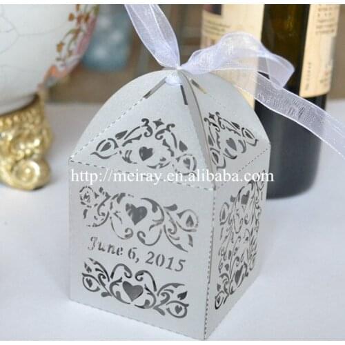 High quality wedding favor laser cut silver candy box, wedding decoration for table