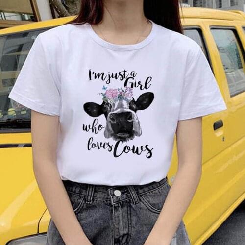 Fashion Cattle with hair orna T Shirt Women Lovely Print Short Sleeved O-neck T-shirt Vintage Ullzang Tshirt Harajuku Tops
