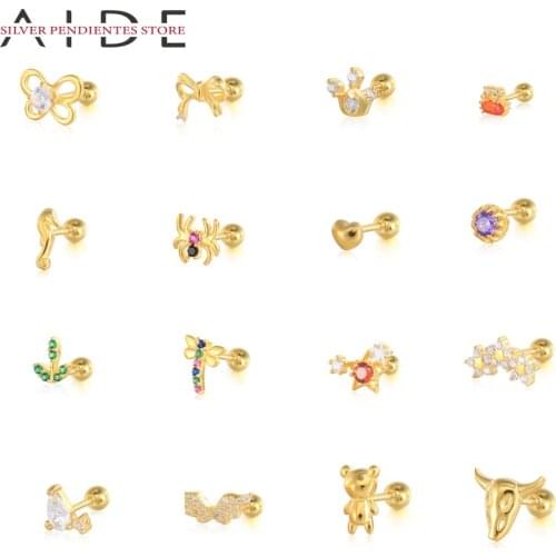AIDE 1PCS Mini Bee Bull Head Triangle Earrings 925 Sterling Silver Stud Earrings For Women 2021 Trend Jewelry Boucle D’oreille