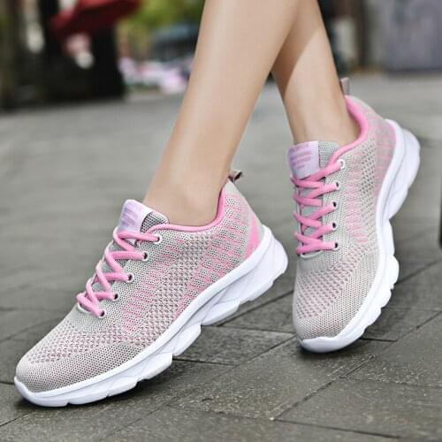 2021 Fashion Mesh Sneakers Women Shoes Flat Running Sports Outdoor Casual Ladies Shoes Lace-Up Light Breathable Female Sneakers